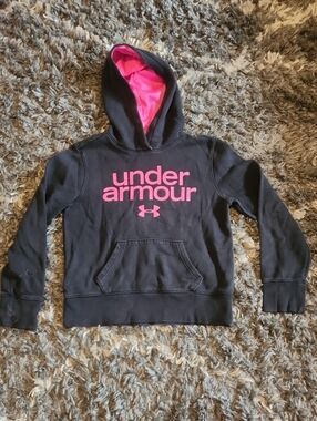 Under Armour Black Hoodie with Pink Logo & Lined Hood